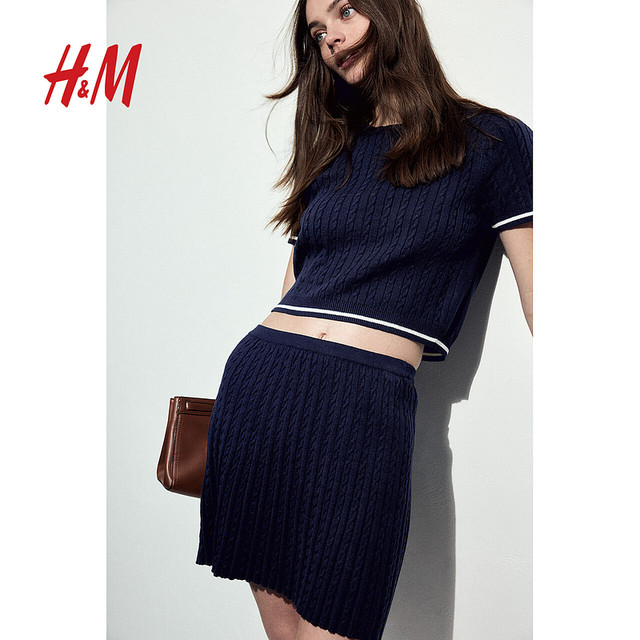 HM women's skirt 2025 summer new soft and comfortable cork knitted slim fit short skirt 1276346