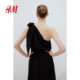 HM women's dress summer comfortable wrinkle chiffon forged sleeveless one-shoulder skirt 1235801