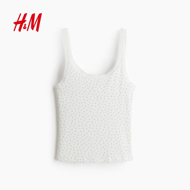 
HM women's suspender 2025 summer new American low round neck slim lace sleeveless vest 1274285