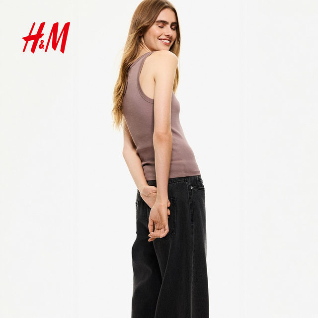 
HM women's suspender 2025 summer new ribbed round neck slim and comfortable inner vest 1257593