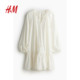 HM women's dress summer lace-up temperament high-end loose printed lantern long-sleeved short skirt 1217790