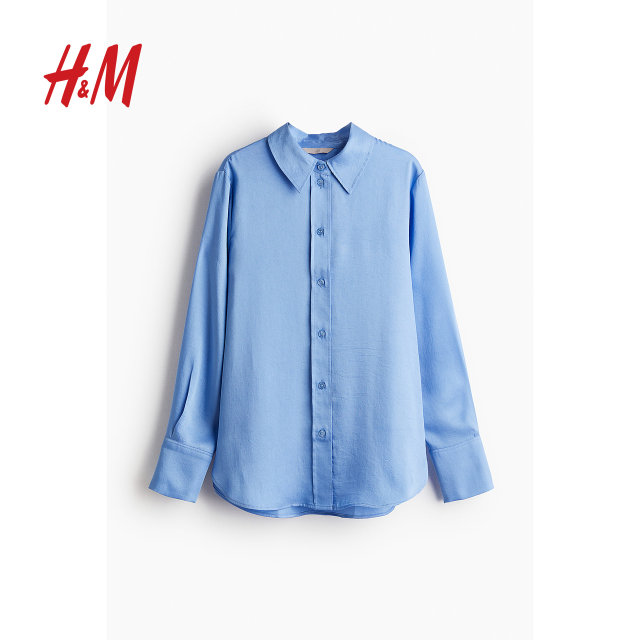 HM women's summer shirt lapel long sleeve casual simple commuter long sleeve top 1220978
