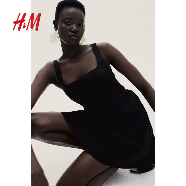 
HM women's vest suspender dress 2025 summer new sleeveless backless square collar vacation style skirt 1273504