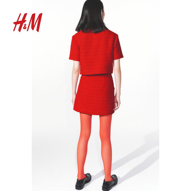HM women's red skirt summer new velvet A-line short skirt 1271132
