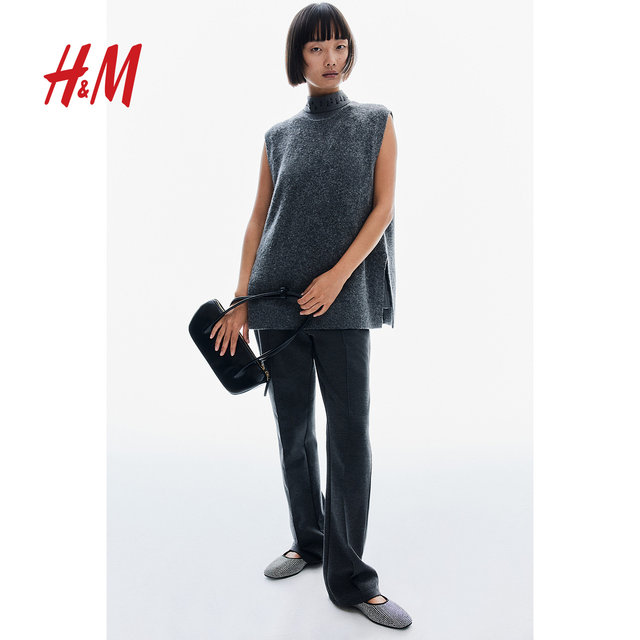 HM women's summer pants fashionable simple commuting elastic band high waist straight trousers 1199739
