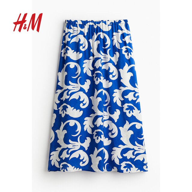 HM women's skirt summer soft and comfortable high waist printed midi skirt 1226811
