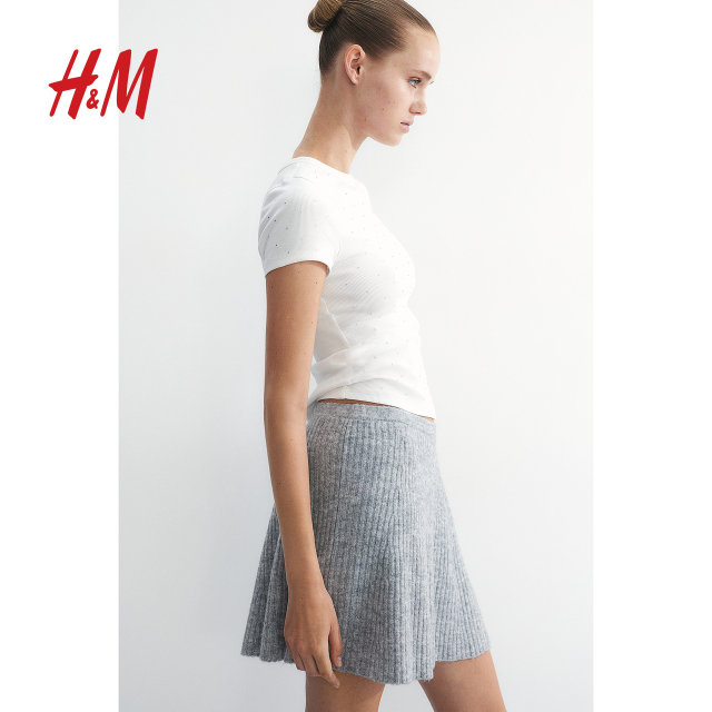 HM women's skirt summer slim rib knitted A-line mini skirt 1259491
