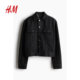 HM women's short jacket summer casual temperament necked denim long-sleeved short single-breasted cardigan 1257607