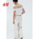 HM women's casual pants in summer mid-waist soft commuting loose drawstring simple parachute trousers 1214225