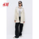 HM women's hair woolen coat in winter fashion and casual waist lace -up felt coat 1228995
