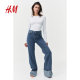 HM women's T-shirt summer elastic round neck soft comfortable casual long-sleeved sweat top 1191700

