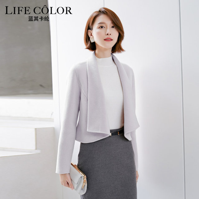 High-end Custom Woolen Coat Women's Autumn and Winter Long Large Lapel Design Sense of Color Matching Thick Woolen Coat