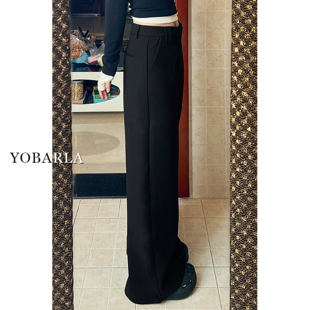 Black wide-leg suit pants for women in summer thin large size fat mm loose slim pear-shaped body casual straight-leg pants