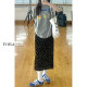Black wave dot suit female summer large size fat MM covered belly, thin pear -shaped figure medium long A -line skirt