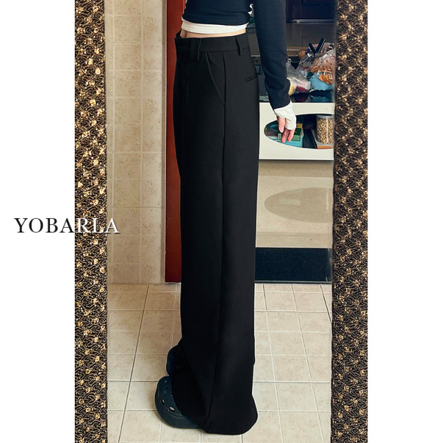 Black wide-leg suit pants for women in summer thin large size fat mm loose slim pear-shaped body casual straight-leg pants