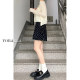 Black floral short skirt for women in summer new large size fat mm high waist slim pear-shaped body retro a-line skirt