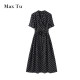 Max Tu women's clothing 2025 summer new loose large size waist-hugging slim print V-neck chiffon short-sleeved dress