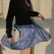 TOP Home Botanical French Retro Romantic Pure Cotton Digital Flower Print Pleated Half-length Puffy Skirt for Women