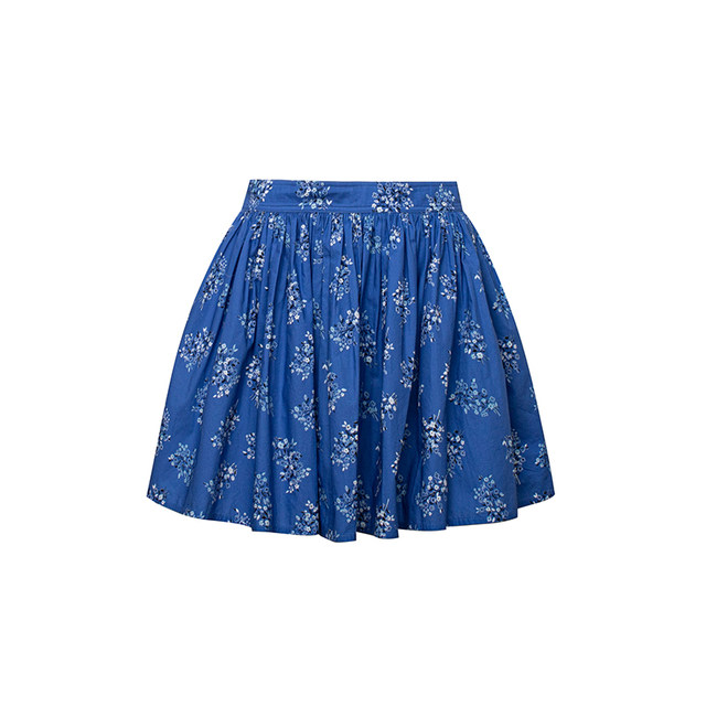 TOP Home Botanical French Retro Romantic Pure Cotton Digital Flower Print Pleated Half-length Puffy Skirt for Women
