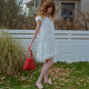 TOP French romantic retro girl heavy industry embroidered lace round neck loose tint linen dress
