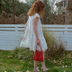 TOP French romantic retro girl heavy industry embroidered lace round neck loose tint linen dress
