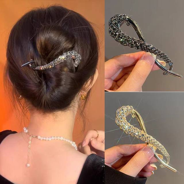 
Light luxury rhinestone starry wheat ear hairpin for women on the back of the head metal plate hair artifact frog buckle twist clip hairpin headwear