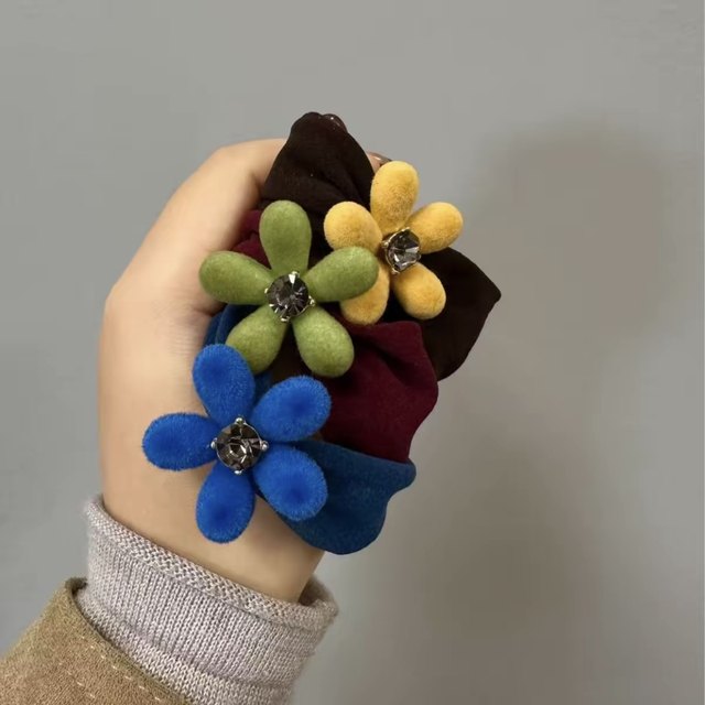 Autumn and winter flocked flower mask hair band widened seamless head rope high elasticity and durable hair rope ponytail ball head