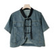Niche new Chinese style retro tandem stand collar short sleeve denim shirt loose small shirt women