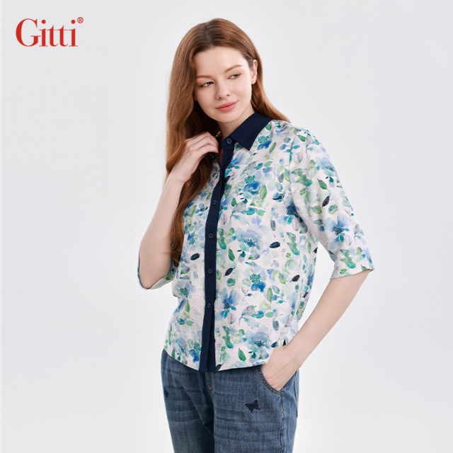 Gitti/Gitti Spring New Five-Pin Sleeve Age Reducing Printed Shirt for Women Slimming Large Size Shirt G251112
