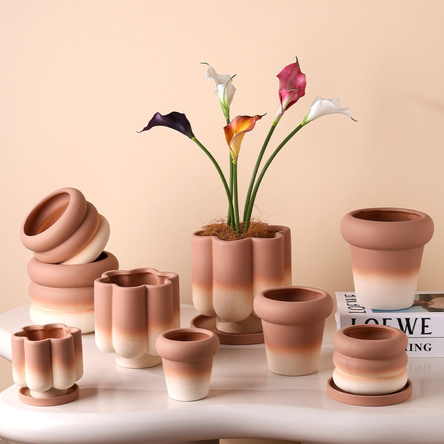 New Year's Red Phalaenopsis Basin Light luxury high -level sense of home ceramic combination pot high -end orchid special flower pot