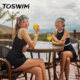 TOSWIM one-piece skirt swimsuit women's tummy control, belly covering, slimming little black dress backless sexy swimsuit