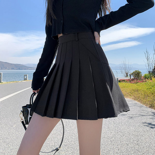 Pleated skirt for women in summer high waist A-line slim and sweet college style suit fabric high short skirt gray skirt pants
