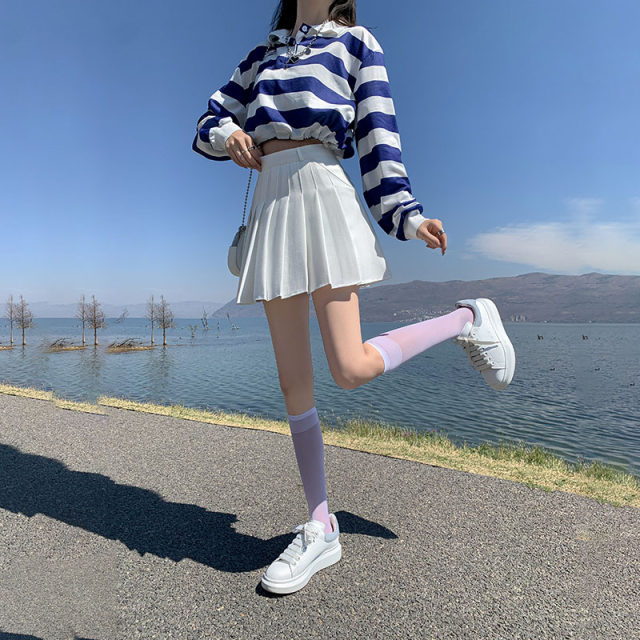 Pleated skirt for women in summer high waist A-line slim and sweet college style suit fabric high short skirt white skirt pants