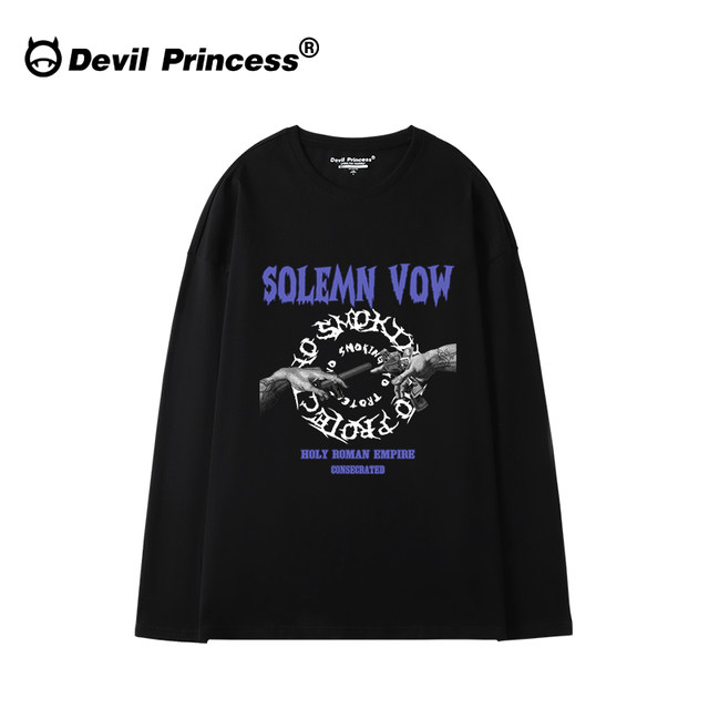 European and American style hiphop style black long-sleeved T-shirt for women 2025 autumn new ins trendy loose top
