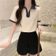 Women's short-sleeved summer polo collar versatile loose slim design niche half-sleeved top
