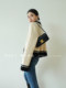 ROEYWANG Merino black and white contrasting niche design large lapel short jacket lazy style sweater knitted cardigan