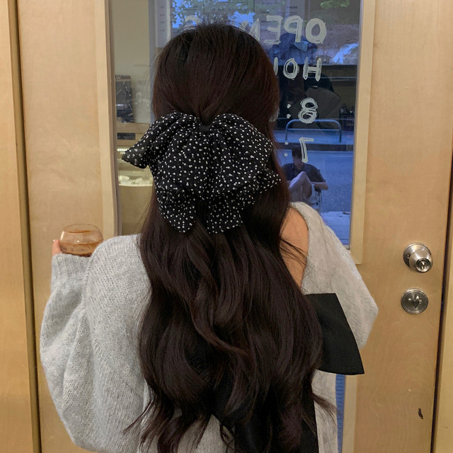 French retro polka dot bow scratch clip small shark clip half-tied hair clip temperament versatile hair accessories Korean headgear
