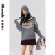 ODonedu retro jacquard fair Island Christmas night round neck pullover sweater women's red winter diamond knitted sweater