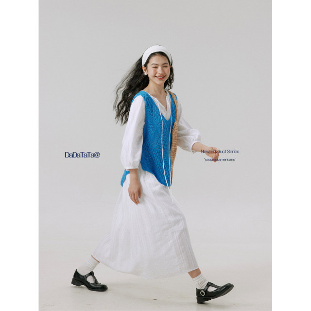 Jinggu white label DADATATA100 cotton V-neck drawstring fat mm large size beautiful dress
