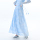 Original design with ears uare, dream ripples, blue dyed printed collar, off-shoulder T-shirt skirt suit