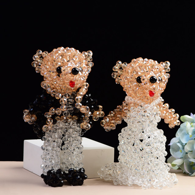 Handmade crystal beads 4MM / 12MM wedding couple bear gifts keychain bag hanging ornaments finished product
