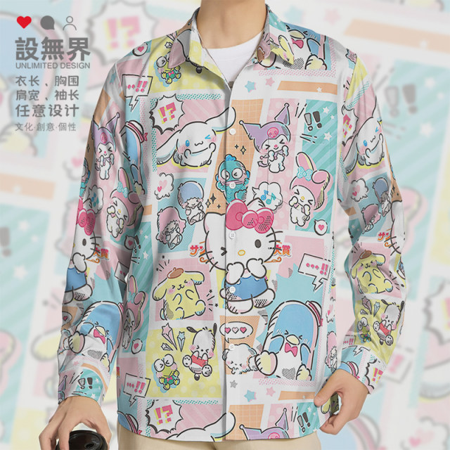 Cartoon bow cat pudding little yellow dog joint graffiti large size long-sleeved shirt men and women 0017 design without boundaries