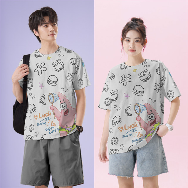 Cartoon yellow sponge big star starfish fun sand sculpture large size quick-drying T-shirt men's and women's summer 0017 design without boundaries