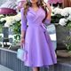 Quick selling the commute OL wind suit collar blue printed strap waist seven -point sleeve mid -length dress Dress