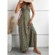 Beach skirt summer new fashion European and American style V-neck striped print backless Sexy slit suspender dress for women