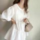 New women's street versatile slim splicing ruffled chiffon shirt cardigan 7-quarter sleeve thin jacket

