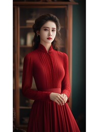 New Year red dress with improved cheongsam dress autumn and winter 2023 new Chinese style National Style Dragon Year wedding dress