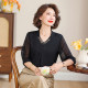 Qi Dai black silk mulberry silk big brand top for women 2025 spring and summer new V-neck five-point sleeve mother dress shirt
