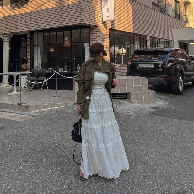 Korean official website purchase autumn and winter sweet girl sweet layered lace hooked long skirt skirt
