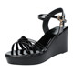 New summer wedge sandals, hollow woven straps, soft patent leather waterproof platform, 8cm breathable fish mouth women's shoes, black